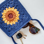 Navy Sunflower Bag - Lined w/ Magnetic Clasp