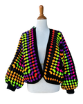 Bright Neon & Black Cropped Oversized Hexagon Cardigan